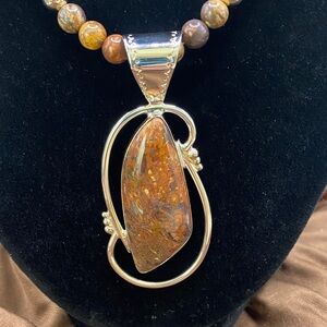 Jay King Sterling Silver and Natural Jasper Pendant Necklace